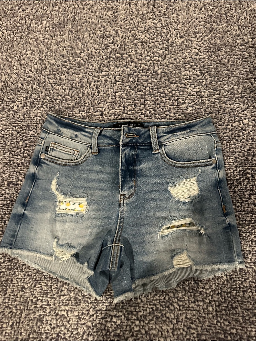 Judy Blue Light Blue Distressed Denim Shorts